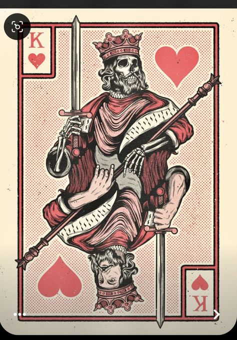 King Cards Design, King Playing Card Design, King And Joker Card Tattoo, Joker Card Illustration, King Of Hearts Card Aesthetic, King Card Drawing, King Card Illustration, King Card Tattoo Design, Cool Card Decks