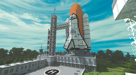 Rocket in minecraft!This must have taken hours!!!! Minecraft Cool, Minecraft Space, Minecraft Camp, Minecraft Ps4, Minecraft Pictures, All Minecraft, Cool Minecraft Creations, Minecraft City, Minecraft Plans