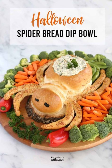 10 Halloween Food Ideas {sweet and savory} – Habitat for Mom Bread Dip Bowl, Spider Bread, Buzzfeed Recipes, Savory Halloween Food, Fun Halloween Appetizers, October Recipes, Fun Halloween Snacks, Rhodes Bread, Halloween Eats