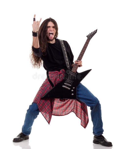 Rock and roll!. Long haired guitarist is playing and making a rock hand gesture , #SPONSORED, #haired, #guitarist, #Long, #Rock, #roll #ad Rock Hand Sign, Metal Guitarist, Metalhead Guy, Image Rock, Rock Sign, Playing The Guitar, Sketch Poses, Rock Hand, Hand Gesture