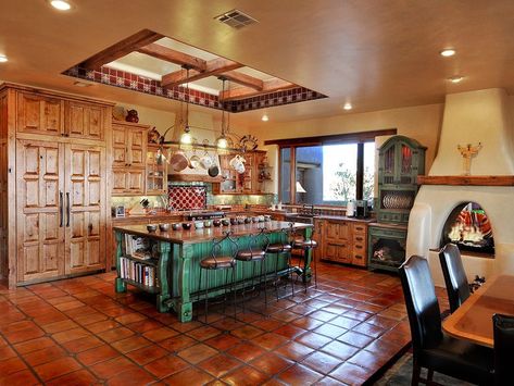 Pueblo Style Homes, New Mexico Style Home, Hacienda Style Kitchen, Mexico Homes, Small Sitting Areas, New Mexico Style, New Mexico Homes, Mexico House, Hacienda Style