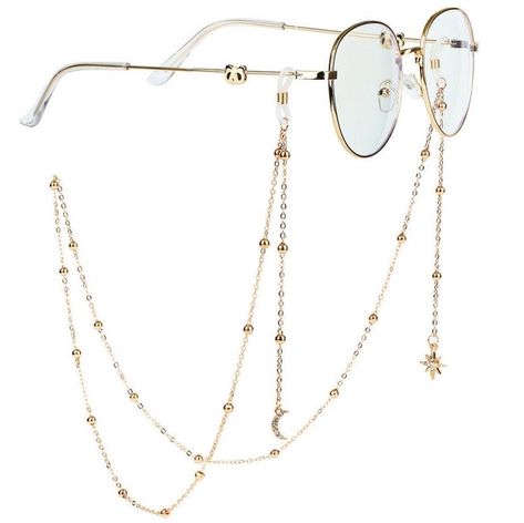 Cool Glasses Chain, Circle Glasses With Chain, How To Make A Glasses Chain, Chains For Glasses, Glasses Chains Aesthetic, Glass Chain Eyeglasses, Glasses With Chain Aesthetic, Round Glasses With Chain, Glasses Accessories Chain