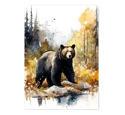 Black Bear Watercolor, Bear Painting Ideas, Black Bear Painting, Dog Portraits Illustration, Bears Art, Moose Painting, Black Bears Art, Bear Portrait, Rocks Painting