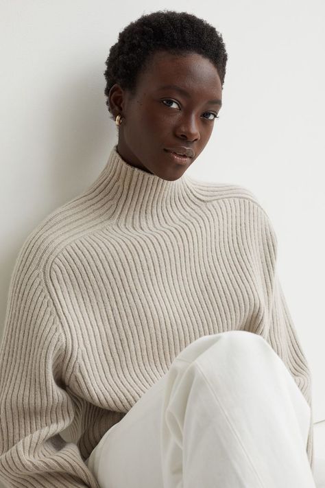 Ribbed Mock Turtleneck Sweater - Light taupe - Ladies | H&M US 3 Turtleneck Jumper, Mock Turtleneck Sweater, Turtle Neck Jumper, Knit Wrap, Sweater Jumper, Ribbed Knit Sweater, Mock Turtleneck, Turtle Neck Dress, Women's Sweaters