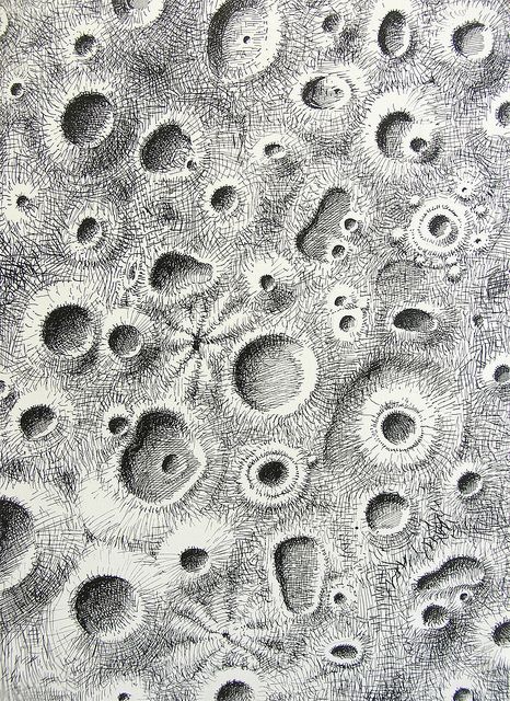 Craters by sarcoptiform, via Flickr. Ink. Moon Craters Drawing, Crater Drawing, Moon Craters, Elements Of Art, School Projects, Drawing Reference, Drawing Ideas, Art Journal, Art Reference