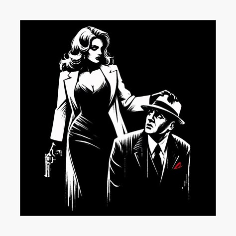 Get my art printed on awesome products. Support me at Redbubble #RBandME: https://www.redbubble.com/i/photographic-print/Femme-Fatale-and-Her-Victim-Noir-Crime-by-RESToRAPTOR/157836373.6Q0TX?asc=u Mafia Art, Noir City, 1920s Aesthetic, Noir Art, Cobra Kai Dojo, Private Detective, Neo Noir, Black And White Aesthetic, White Aesthetic