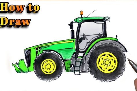 How to Draw a John Deere Tractor Step by Step How To Draw A Tractor Step By Step, Tractor Sketch, Taxi Drawing, Tractor Drawing, Drawing Instructions, Drawing Tutorials For Beginners, John Deere Tractor, Drawing For Beginners, John Deere Tractors