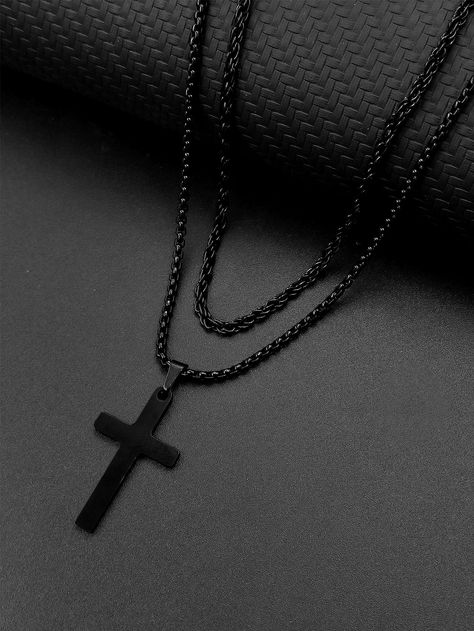 Stainless steel cross pendant necklaces for men in punk hip hop style. Perfect gift for men. #mensjewelry #mensgift #crossnecklace #punknecklace https://whispers-in-the-wind.com/discover-the-latest-mens-accessory-trends-for-2024/?2pcs-stainless-steel-cross-pendant-necklaces-for-men-punk-hip-pop-style-jewelry-gift Gothic Necklace Men, Boyfriend Accessories, Cross Pendant Necklace Woman, Black Cross Necklace, Stainless Steel Cross Pendant, Embellished Fashion, Mens Fashion Jewelry, Chic Bracelet, Pop Style