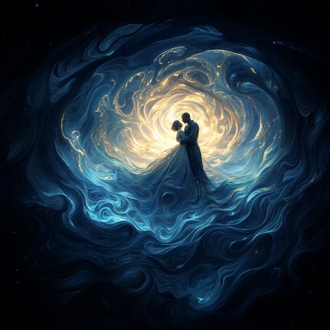 Cosmic Lovers, Twin Flame Love Quotes, Cosmic Connection, Lovers Embrace, Two Lovers, Twin Flame Love, Painting Inspo, Golden Glow, Ethereal Beauty