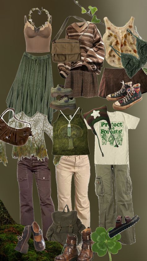 #fashion #clothes #clothing #outfits #earthtones Goblin Core Clothes, Earth Grunge Aesthetic, Earth Tone Y2k Outfits, Earth Outfits, Nature Aesthetic Outfit, Forest Aesthetic Outfit, Earthy Aesthetic Outfits, Earth Tone Clothes, Earth Tone Outfits