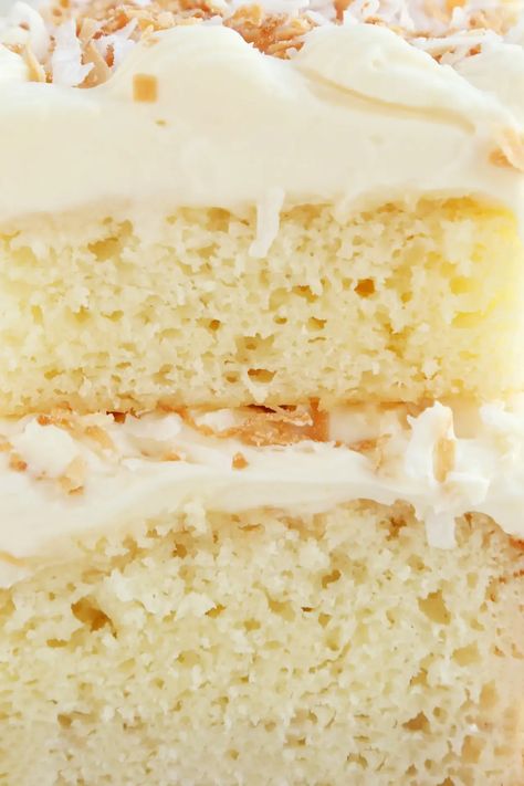 My favorite Coconut Cake is actually made with cake mix! A super easy and delightfully fluffy Coconut Cake made with cake mix and topped with cream cheese frosting and toasted coconut. Recipe from Joy the Baker! Easy Coconut Cake, Sour Cream Frosting, Coconut Recipe, Coconut Cream Cake, Joy The Baker, Italian Cream Cakes, Coconut Cake Recipe, Italian Cream, Decadent Chocolate Cake