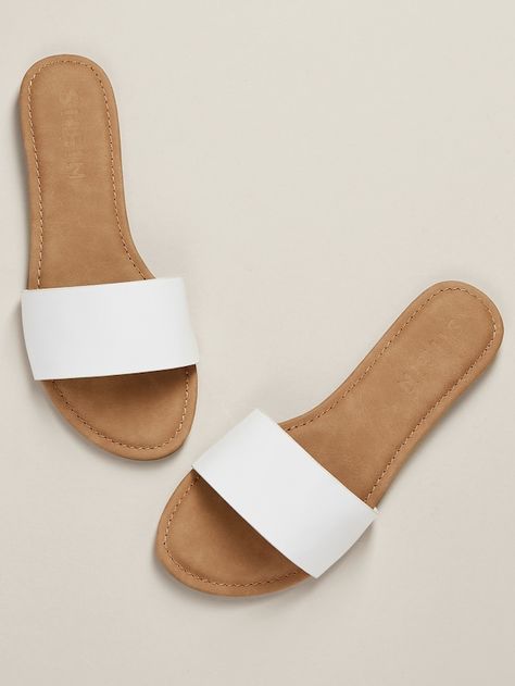 Sandals Ideas, Sandals Shein, Cute Slippers, Trendy Sandals, Fashion Slippers, Sandals White, Fancy Shoes, Slip On Sandals, Stylish Sandals