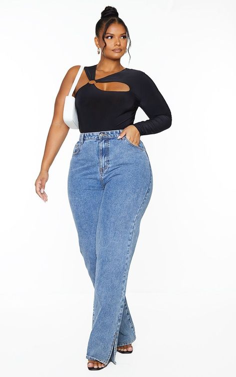 Uk Size 16 Fashion, Styling Bodysuits Outfit, Plus Size Outfits Uk, Black Women Jeans Outfits, Bodysuit Plus Size Outfit, How To Style Bodysuit Outfit, Black Curvy Women Outfits, Jeans With Heels Outfits, Plus Size Bodysuit Outfit