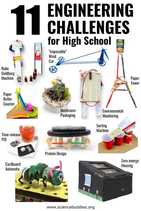 11 Engineering Challenges for High School | Science Buddies Blog Fun Engineering Projects, Science Project Middle School, Makerspace Projects Middle School, Stem Design Challenges, Engineering Activities For Middle School, Engineering Challenges High School, Engineering Projects High School, Steam Projects For Middle School, Space Activities For Middle School