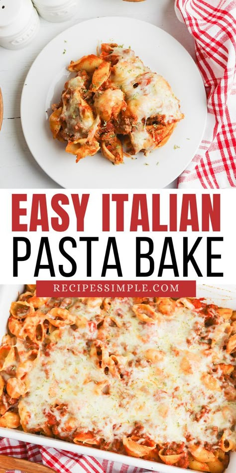 Italian Pasta Bake is a hearty and delicious comfort food meal made with simple ingredients for a quick and easy dinner on busy weeknights. Italian Baked Pasta Recipes, No Boil Pasta Bake Recipes, Baked Rotini Pasta Recipes, Rotini Pasta Bake, Rotini Bake, Baked Rotini, Easy Pasta Bake, Rotini Pasta Recipes, Fast Pasta Recipes