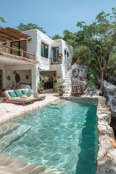 House On The Water Aesthetic, Beach Villa Aesthetic, Summer Beach House Aesthetic, Piscine Aesthetic, Beach Side House, Ocean View House, Greece Homes, Summer Villa, Beach House Modern