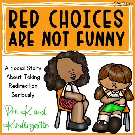 Play-based classroom or not, social stories are game-changers! * I fondly refer to my social story stash as my "arsenal" against undesirable behaviors. * While most of our social stories come from other teachers, I do have a few available in my TPT store. * I created "Red Choices Are Not Funny" with a particular student in mind, but this social story has been helpful with several other kiddos this year. * It helps children understand the importance of taking redirection seriously. * Want to ... Listening Social Story, Accepting No Social Story, Social Stories Free, Counseling Corner, Social Scripts, Communication Boards, Too Silly, Sensory Disorder, Counseling Worksheets