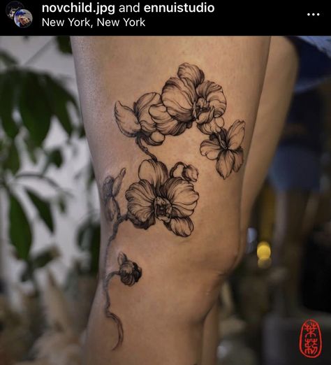 Stomach Tattoos Floral, Tattoos Floral, Tulip Tattoo, Tattoo Thigh, Orchid Tattoo, Stomach Tattoos, Simplistic Tattoos, Fire Nails, Piercing Tattoo