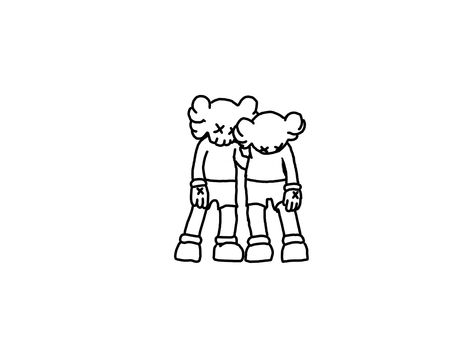 Kaws by nello yello Kaws Bubble Letter, Small Kaws Tattoo, Kaws Figure Drawing, Kaws Doll Tattoo, Bearbrick Tattoo, Kaws Tattoo Ideas Stencil, Kaws Outline Drawing, Kaw Drawings, Kaws Tattoo Design