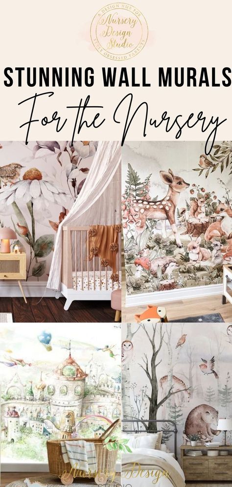 Ahead, find inspiration to make your nursery statement wall shine with these best nursery wall mural ideas. Murals For Nursery Gender Neutral, Nursery Mural Neutral, Gender Neutral Mural, Vintage Nursery Mural, Forest Wall Mural Painted Nursery, Nursery With Tree Mural, Nature Inspired Wallpaper, Wall Mural Ideas, Gorgeous Nursery