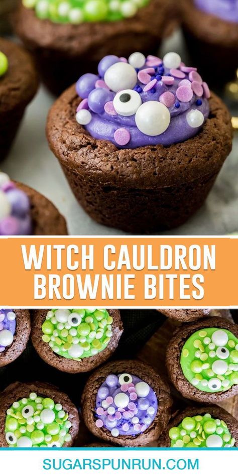 Halloween Mini Brownie Bites, Bake Sale Treats Halloween, Brownie Recipes Halloween, Monster Brownies Halloween, Witch Dessert Ideas, Halloween Dessert For Party, Halloween Mini Desserts, Skull Brownies, Yummy Halloween Desserts