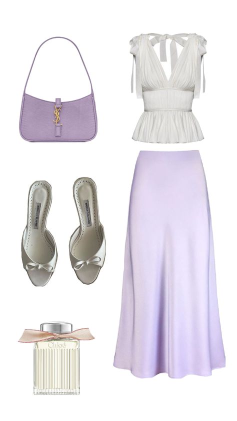 #greekgoddessaesthetic #lilacoutfit #lavenderoutfit #longskirt Cute Lavender Outfits, Lavender Outfits For Women, Lavender Outfit Aesthetic, Lavender Dress Casual, Lavender Outfit Ideas, Lavender Outfits, Greek Goddess Aesthetic, Purple Dress Outfits, Lavender Outfit