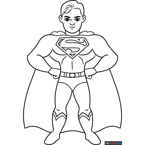 Easy Superman Coloring Page - Free & Printable Coloring Sheet Man Outline Drawing, Super Hero Coloring Sheets, Superman Coloring Pages, Easy Drawing Guides, Superhero Coloring Pages, People Coloring Pages, Free Printable Coloring Sheets, Superhero Coloring, Drawing Guides