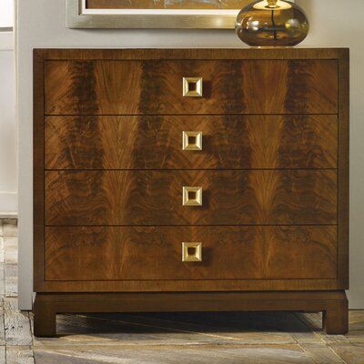 Modern History Home <p></p><strong>Features:</strong><ul><li>Avignon collection</li><li>Gold leaf hardware</li><li>Color: Walnut</li><li>Frame Material: Solid + Manufactured Wood<ul><li>Frame Material Details: Feathered walnut veneer</li><li>Frame Wood Species: Walnut</li></ul></li><li>Top Material: Solid + Manufactured Wood<ul><li>Top Material Details: Feathered walnut veneer</li><li>Top Wood Species: </li></ul></li><li>Drawers Included: Yes<ul><li>Number of Drawers: 4</li><li>Soft Close or Sel Bachelor Chest, Woodbridge Furniture, Gold Tapestry, Strong Features, Dresser Design, Bachelors Chest, Wood Drawer, Chest Dresser, Brass Wood