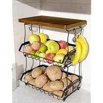 Fruit Storage Ideas, Organizer Baskets, Basket For Kitchen, Tiered Fruit Basket, Kitchen Countertop Organization, Basket Stand, Onion Bread, Pantry Shelves, Shelves Kitchen