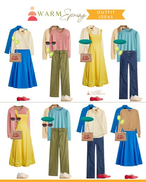 Spring Color Palette Outfits, Warm Spring Makeup, Warm Spring Palette, Warm Spring Color Palette, True Spring Color Palette, Warm Spring Outfits, True Spring Colors, Created Colorful, True Spring