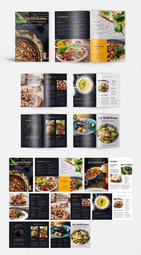 Food Magazine Template INDD. 15 pages. Cooking Magazine Design, Food Magazine Cover Design, Food Catalogue Design, Food Magazine Layout Design, Food Magazine Design, Food Magazine Cover, Cookbook Layout, Food Magazine Layout, Magazine Page Design