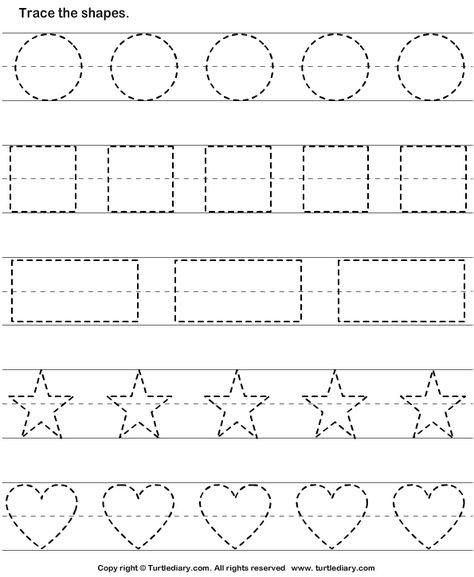 Download and print Turtle Diary's Trace the Shapes worksheet. Our large collection of math worksheets are a great study tool for all ages. Color Preschool, Trace The Shapes, Preschool Shapes, Shape Worksheets For Preschool, Worksheet For Preschool, Shapes Worksheet Kindergarten, Trace And Color, Shape Tracing Worksheets, Printable Shapes