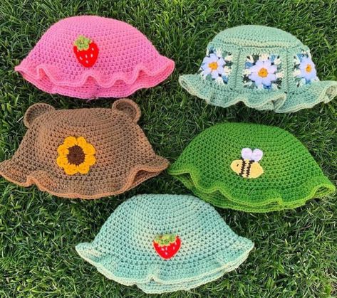 Cat Ear Hat Crochet Pattern, Barefoot Sandals Crochet Pattern, Crochet Bucket Hats, Bucket Hat Crochet, Crochet Fairy, Crochet Keychain Pattern, Crochet Shop, Crochet Bucket, Crochet Business