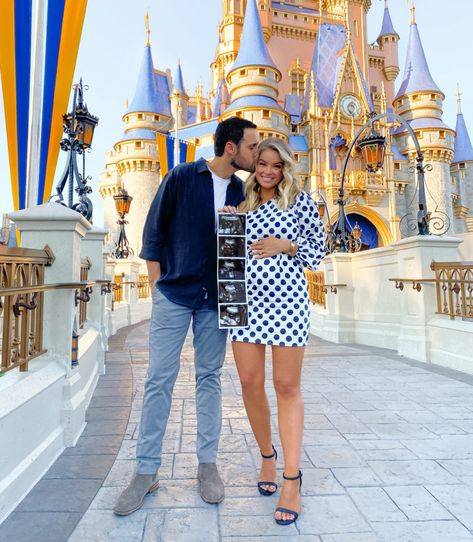 Our Trip to Disney World | Maddie Duff Disney Pregnancy Reveal, Maddie Duff, Disney Baby Announcement, Disney Pregnancy Announcement, Disney Gender Reveal, Disneyland Outfit Ideas, Outfit Ideas For Moms, Second Baby Announcements, Disney Maternity