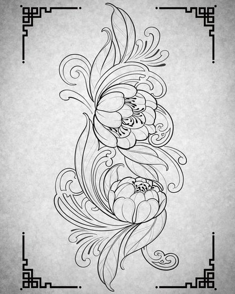 Tattoo Legs Woman, Neotrad Flowers, Fleurs Art Nouveau, Brighton Tattoo, Backpiece Tattoo, Art Nouveau Tattoo, Nouveau Tattoo, Flower Line Art, Flower Tattoo Drawings