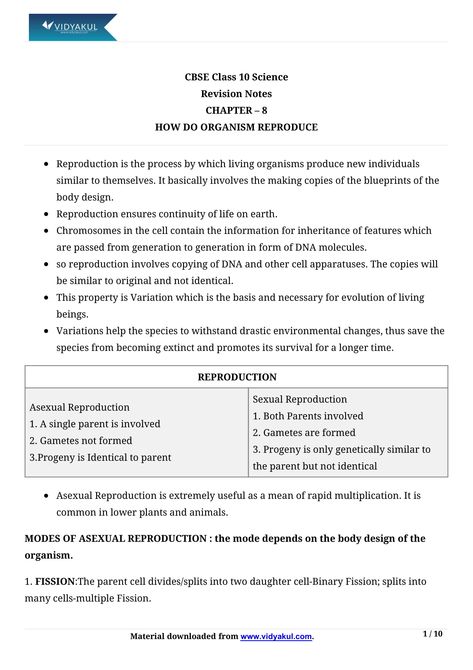 How do Organisms Reproduce? Class 10 Science Notes Part - 1 How Do Organisms Reproduce Class 10 Mind Map, Notes Class 10 Biology, Class 10 Science How Do Organisms Reproduce Notes, Biology Notes How Do Organism Reproduce, Biology Notes Class 10 How Do Organisms Reproduce, Class 10 Science Notes Biology, Class 8 Science Notes, Class 10 Science Notes, Class 10 Notes