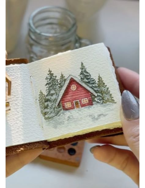 Christmas Ink And Watercolor, Mini Christmas Watercolor Paintings, Holiday Watercolor Ideas, Christmas Painting Watercolor, Christmas Watercolour Card Ideas, Christmas Water Coloring Ideas, Christmas Mini Paintings, Christmas Watercolor Cards Ideas, Simple Christmas Watercolor Ideas