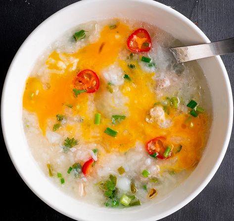 Thai Breakfast Rice Soup (Joke Moo Sap) - Marion's Kitchen Jok Moo Recipe, Thai Breakfast Recipes, Thai Breakfast, International Breakfast, Breakfast Rice, Marion's Kitchen, Food Is Good, Rice Soup, Food Images