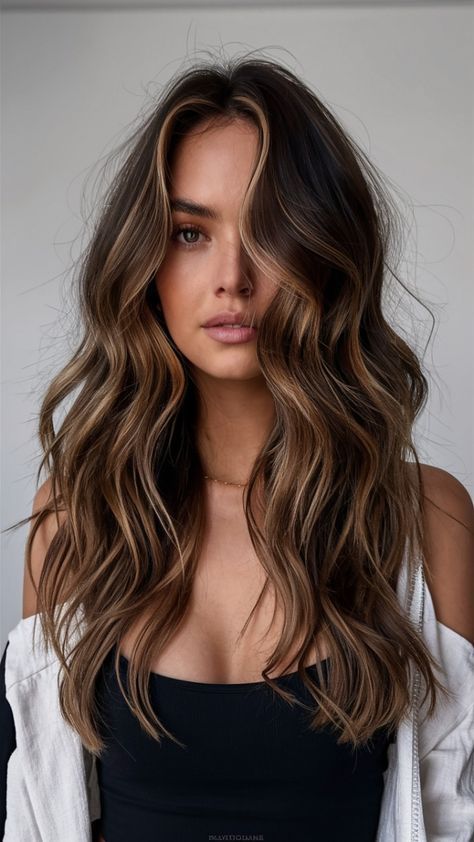 Embrace fall with bronde balayage! Discover the warm, natural tones that are trending this season #fallhaircolor #brondebalayage #autumnhair #fallhairtrends #brondehair #fallbalayage #hairinspo #brondehighlights #sunkissedhair #fallhairideas Brown Light Brown Balayage, Winter Hair Colour For Brunettes, Hair Colors For Black Eyebrows, Highlights Brown Hair For Brown Skin, Dark Highlights On Brown Hair Short, Rich Brunette Highlights, Caramel Balayage On Brunette Hair, Chocolate Hair Money Piece, Winter Low Lights For Brunettes