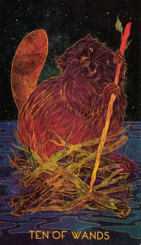 10 Of Wands, Ten Of Wands, Animal Tarot Cards, Tarot Card Artwork, Tarot Cards Art Illustration, Tarot Wands, All Tarot Cards, Animal Tarot, Tarot Desk