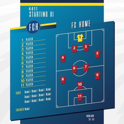 Football or soccer match lineups formati... | Premium Vector #Freepik #vector #line-up #goalkeeper #soccer-team #football-team Soccer Backgrounds, Soccer Tournament, Football Or Soccer, About Football, Wall Tv Unit Design, Soccer Stadium, Football Tournament, Soccer Logo, Vector Infographic