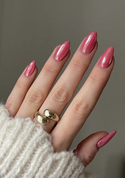 Pinkish Red Nails, Ongles Gel Rose, Glossy Pink Nails, Deep Pink Nails, Pink Red Nails, Magenta Nails, Gel Ombre, Plain Nails, 2024 Nails