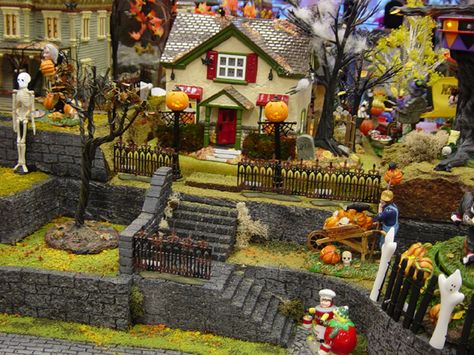 Halloween Village Displays - Hot Wire Foam Factory Lemax Spooky Town Display, Spookytown Display, Diy Halloween Village, Lemax Halloween Village, Spooky Town Village, Lemax Halloween, Dept 56 Halloween, Department 56 Halloween, Halloween Village Display