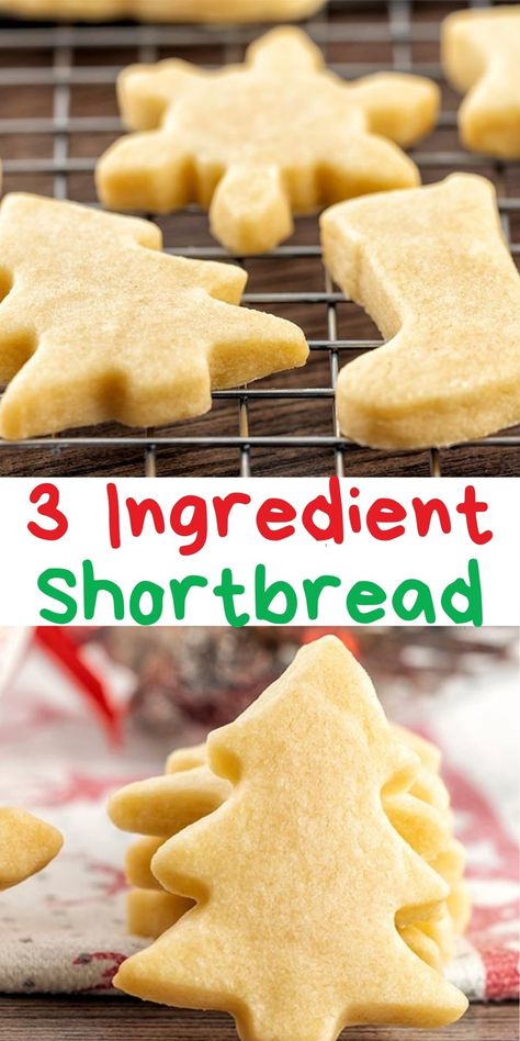 These easy, melt in your mouth 3 Ingredient Shortbread Cookies, are a must for every Holiday Cookie Tray. All you need is flour, butter and sugar, cut out or roll and slice, they will be loved by all. Shortbread Cookie Cutouts, Easy Cookie Cutout Recipe, Sheet Pan Shortbread Cookies, Roll And Cut Sugar Cookies, Easy Cut Out Cookies For Kids, Easy Cutout Sugar Cookies Dough Recipe, Cookie Recipes For Cutouts, Easy Shortbread Cookie Recipe Christmas, 3 Ingredients Cookies Easy