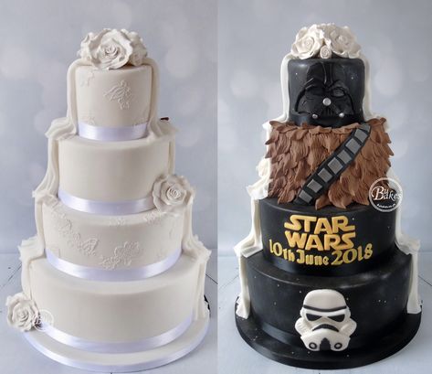 Star Wars Wedding Cakes, Starwars Wedding Cakes, Harry Potter Star Wars Wedding, Star Wars Grooms Cake, Star Wars Wedding Cake, Anniversary Crafts, Star Wars Wedding Theme, Beauty And Beast Wedding, Disney Wedding Cake