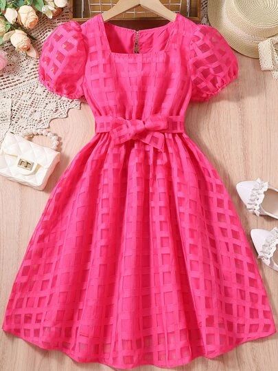 Shein Kids, Cute Dress Outfits, Girls Pink Dress, Kids Fashion Dress, African Print Fashion Dresses, African Print Fashion, Belted Dress, Girls Clothing