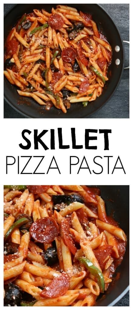 Skillet Pizza Pasta is a one pot meal that any pizza-loving family will enjoy! Ready in the amount of time it takes your pasta to cook, this easy weeknight meal is go-to dinner in our house! @MomNutrition Skillet Ziti, Ziti With Chicken, Pepperoni Pasta, Mom To Mom, Pasta Skillet, Skillet Pizza, Pasta Food Recipes, Healthy Casserole, Healthy Casserole Recipes