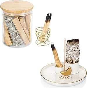 ZenBless 4 in 1 Incense and Candle Holder for Burning Sage, Palo Santo, Incense Sticks + Glass Storage Tank for Palo Santo and Sage Sticks Sage Burning, Sage Sticks, Palo Santo Incense, Burning Sage, Incense Holders, Glass Storage, Incense Sticks, Burning Candle, Incense