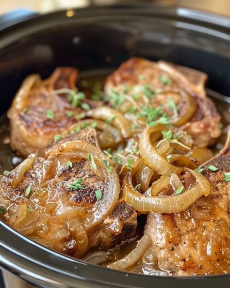 Superb! Everyone was obsessed with this dish! French Onion Soup Pork Chops Slow Cooker, Crockpot Potatoes And Pork Chops, Crockpot Pork Chops And Potatoes Easy, Slow Cooker Thick Pork Chops, Slow Cooker French Onion Pork Chops, Smothered Pork Chops In Oven With Cream Of Mushroom Soup, Slow Cooker Bone In Pork Chops Recipes, Instantpot Pork Chops, Pork Chops With Onion Soup Mix Lipton