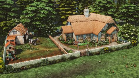 Sims 4 Old Farmhouse, Sims 4 Cute Cottage, Sims 4 Farmhouse Layout, Sims Farm, Sims 4 Cottage House, Sims 4 Farm, Sims 4 Cottage, Bedroom Drawing, Sims 4 House Building